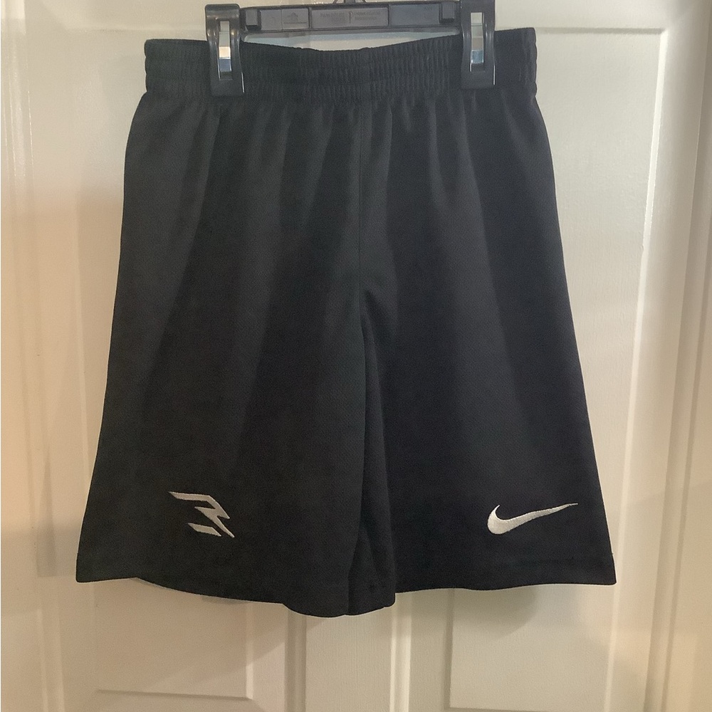 TWO pair youth size medium black Nike shorts with elastic waistband